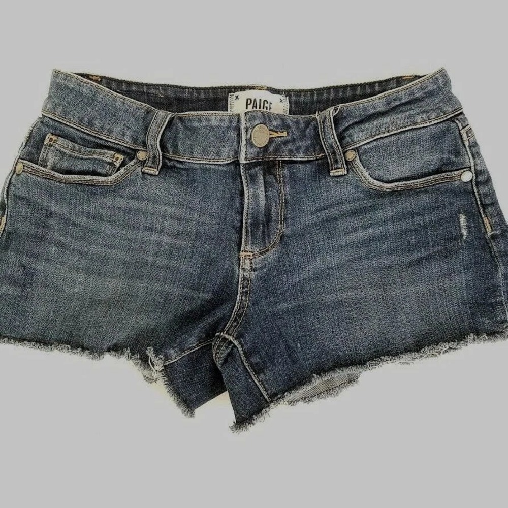 PAIGE Catalina Short Women's Size 24 Dark‎ Wash Frayed Hem Denim Jean Shorts